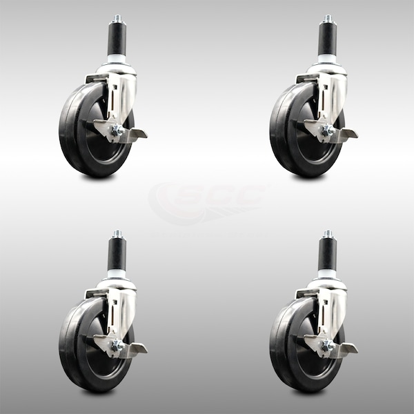 Service Caster 5 Inch 316SS Soft Rubber Swivel 1-1/4 Inch Expanding Stem Caster Set Brake SCC SCC-SS316EX20S514-SRS-TLB-114-4 - main